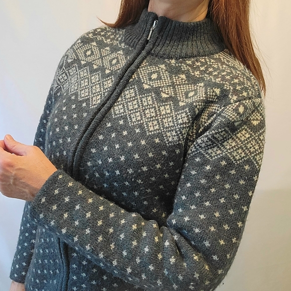 Vintage Land End Wool Fair Isle Full Zip Cardigan Sweater - Picture 6 of 16